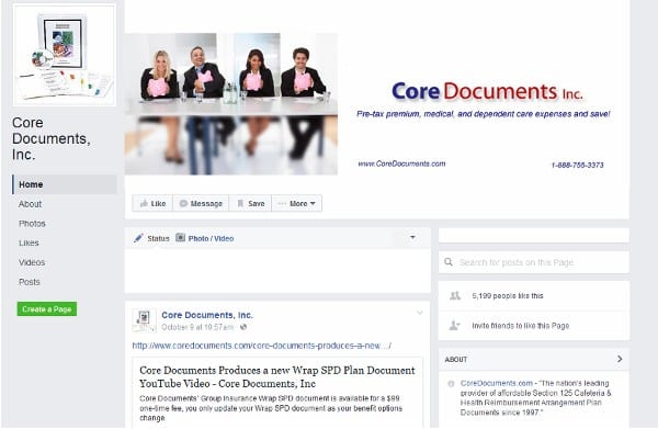 Core Documents on Facebook - page view